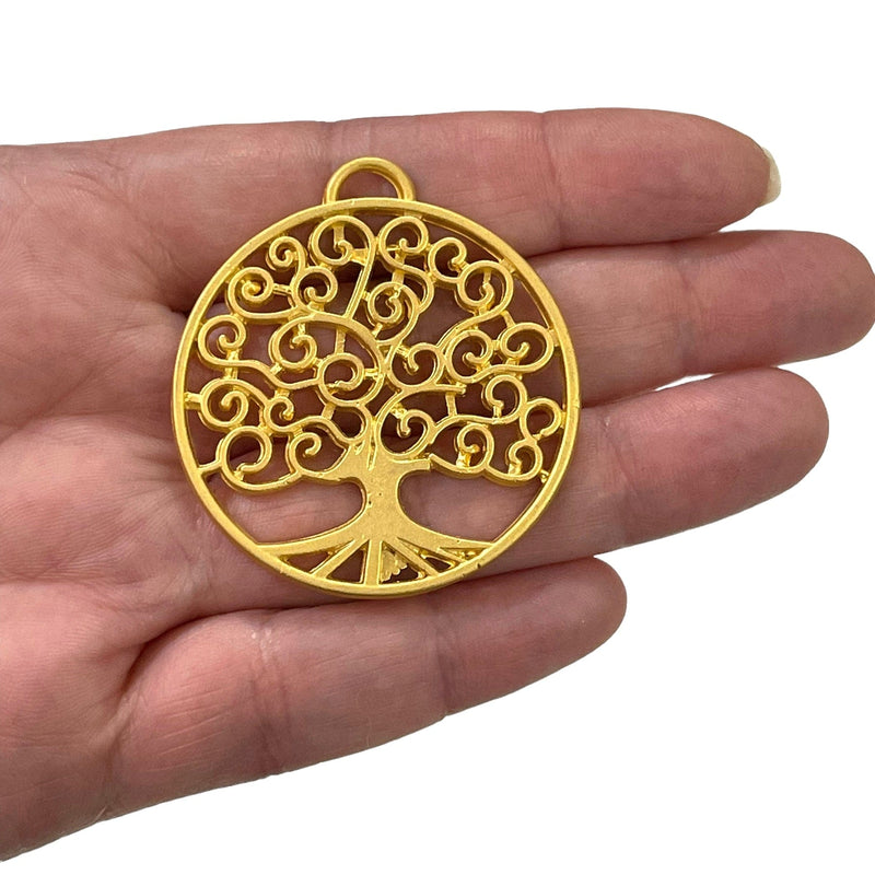 24Kt Matte Gold Plated Large Tree Of Life Pendant 45mm