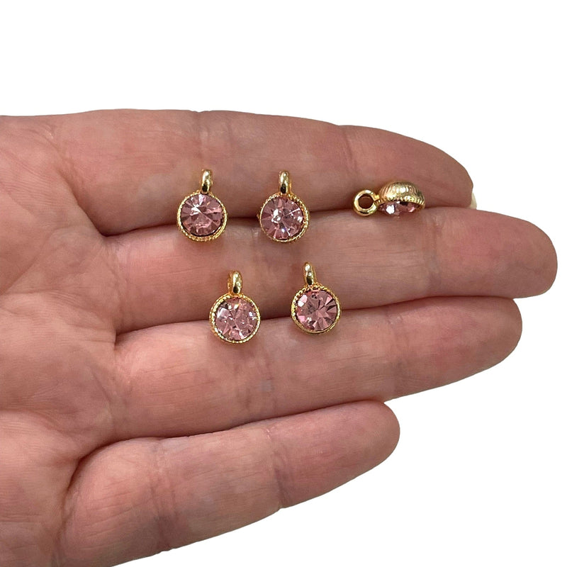 24Kt Gold Plated Pink Swarovski Charms, 5 pcs in a pack