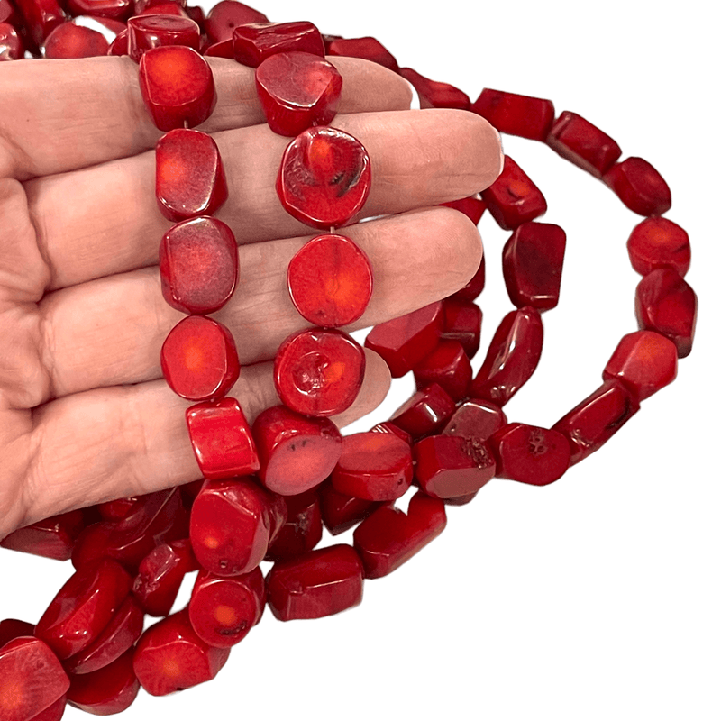 Natürliche rote Koralle, große Perlen, ca. 8 x 11 mm, 40 cm langer Strang