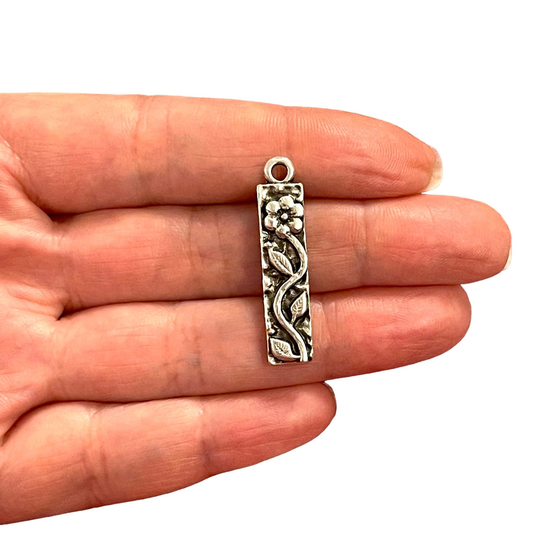Antique Silver Plated Flower Charms, Silver Flower Charms, 2 pcs in a pack