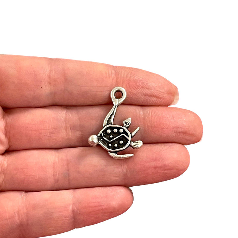 Antique Silver Plated Turtle Charms, Silver Turtle Charms, 2 pcs in a pack
