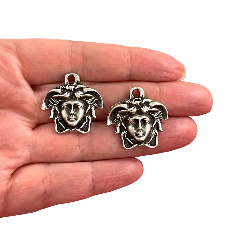 Antique Silver Plated Medusa Charms, Ancient Greek Mythology Medusa Head Charms 2 pcs in a pack