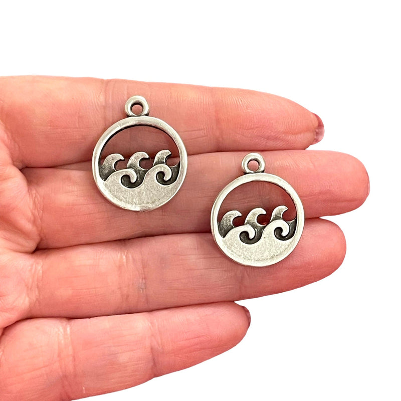Antique Silver Plated Ocean Wave Charms, 2 pcs in a pack