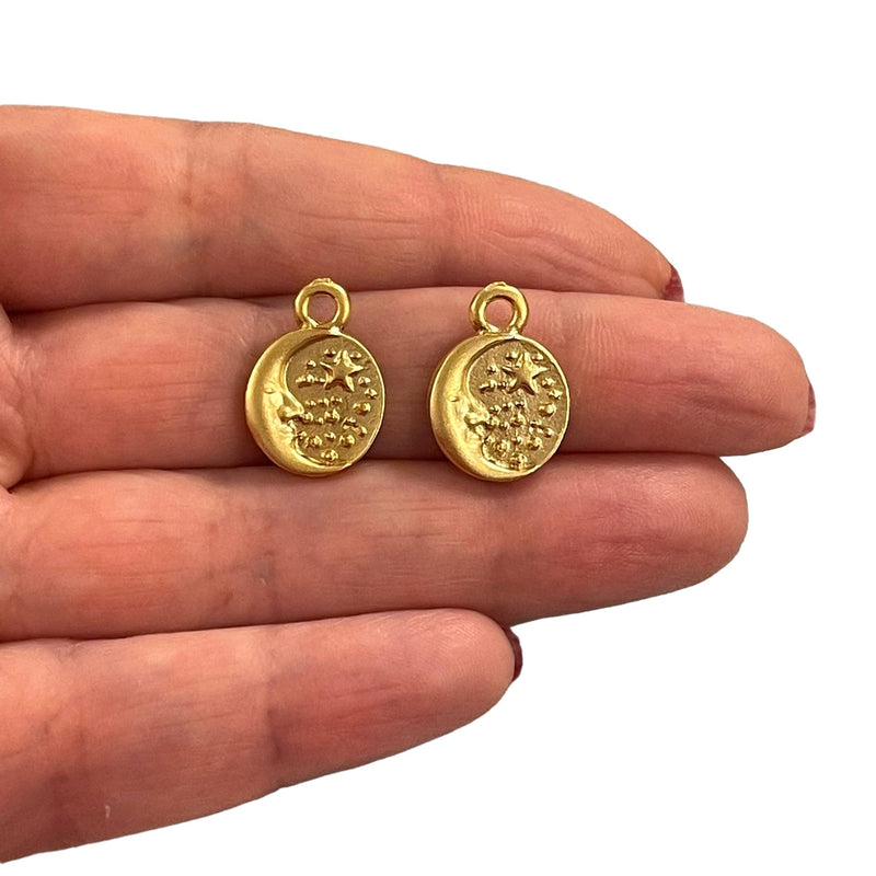 24Kt Matte Gold Plated Moon&Stars Charms, 2 pcs in a pack