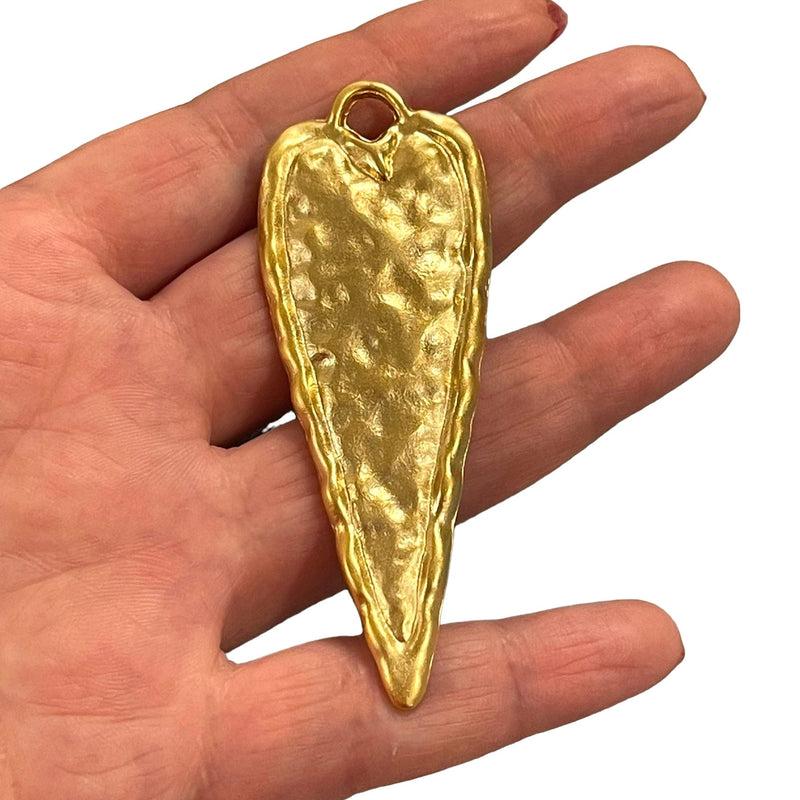 24Kt Matte Gold Plated Hammered Large Heart Pendant