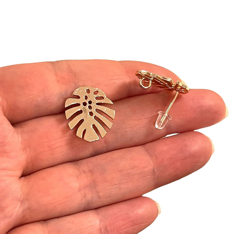 Rose Gold Plated Brass Leaf Stud Earrings, 2 pcs in a pack,