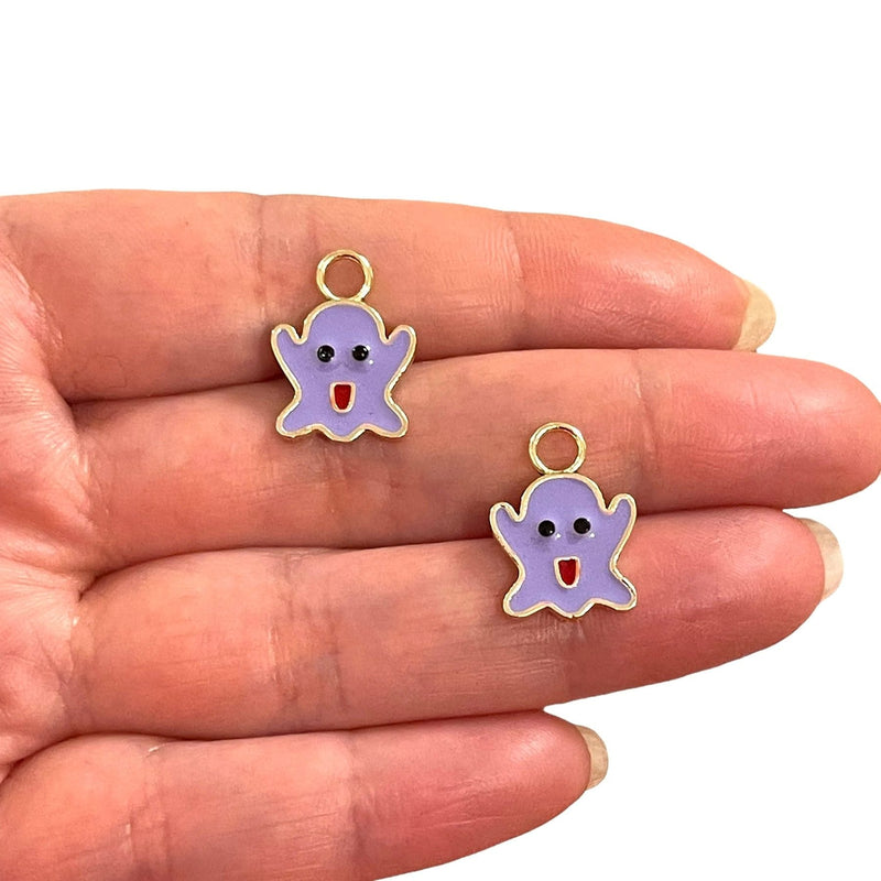 Charme Casper émaillé lilas plaqué or 24 carats, breloques fantômes plaquées or, 2 pièces dans un paquet