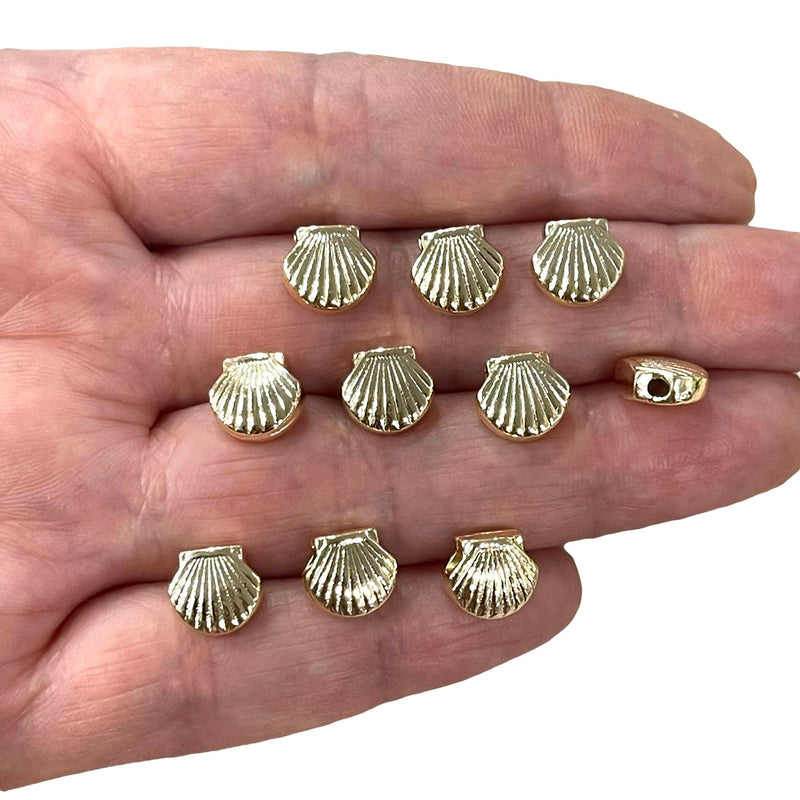 24Kt Shiny Gold Plated Horizontal Hole Oyster Spacer Charms, 10 pcs in a pack
