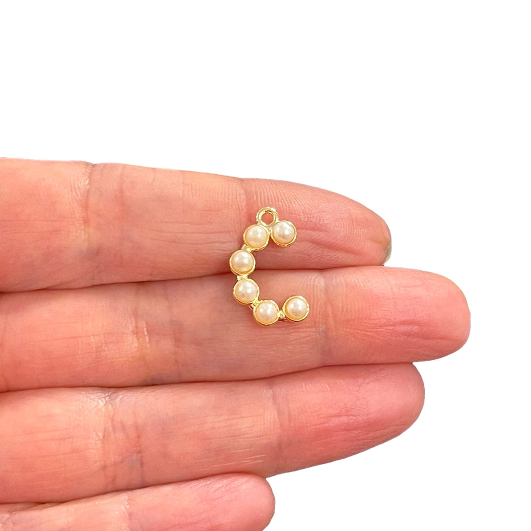 Initial Pendants, Initial Alphabet Letter Pendants, 24Kt Gold Plated White Pearl Style A to Z, Gold Initial Pendants, Initial Necklace