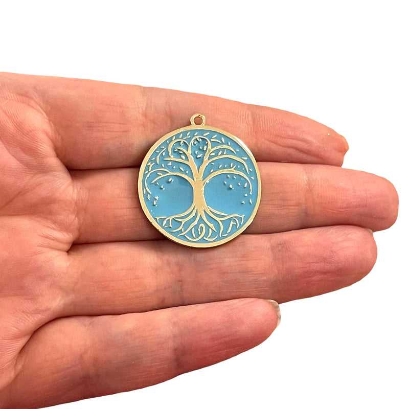 24Kt Gold Plated Brass Blue Enamelled Tree of Life Pendant