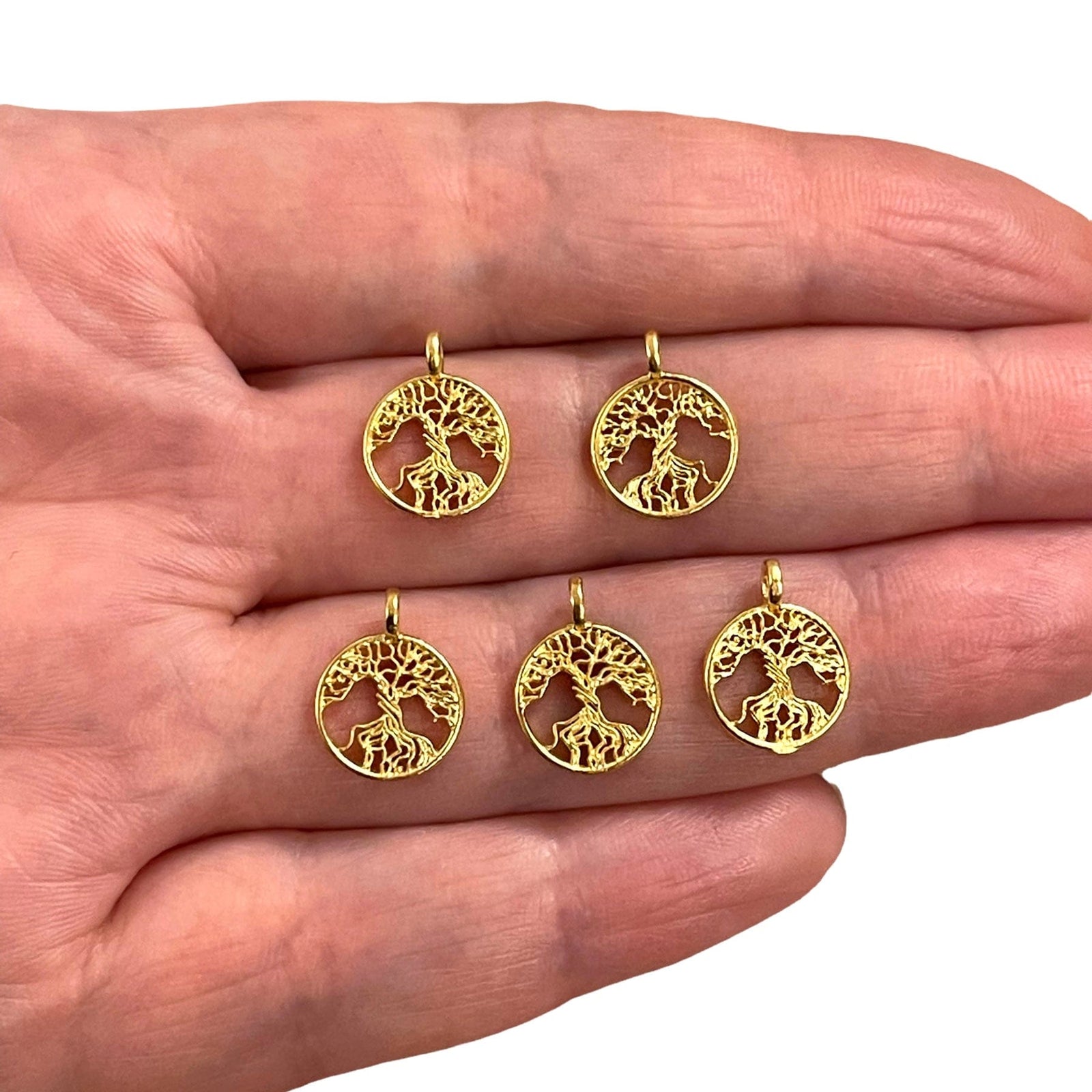 24Kt Shiny Gold Plated Tree Of Life Charms, 5 pcs in a pack