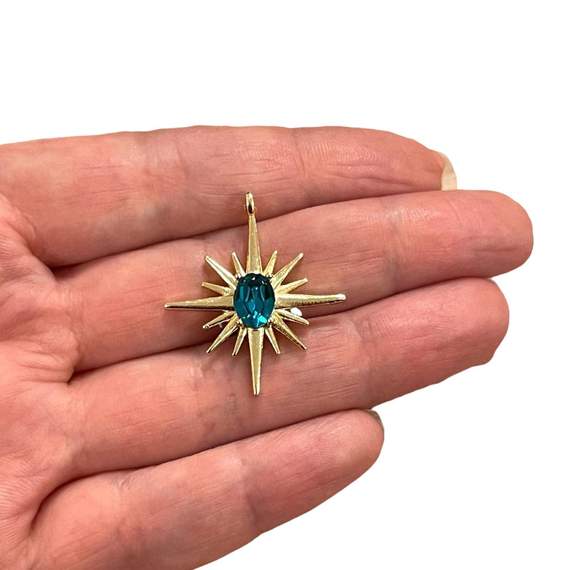 24 Karat vergoldeter Nordstern-Charm mit blauem Swarovski-Zirkon-Kristall