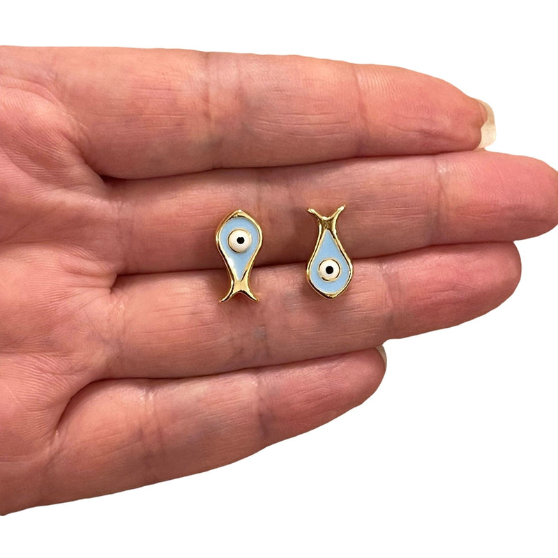 24Kt Gold Plated Baby Blue Enamelled Fish Charms, 2 Pcs in a pack
