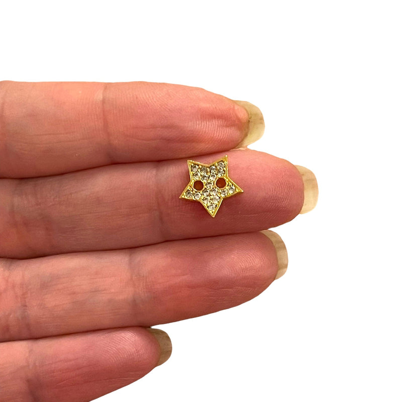 24Kt Gold Plated CZ Micro Pave Star Button Charm, Bracelet Button Charm