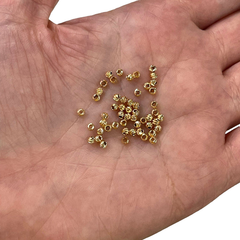 24Kt Gold Plated Laser Cut 2mm Spacer Beads, 24Kt Gold Plated 2mm Dorica Spacer Beads, 100 beads in a pack