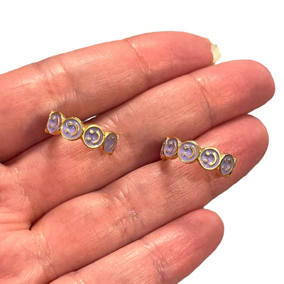 24 Karat vergoldete Flieder emaillierte Smiley-Ohrringe