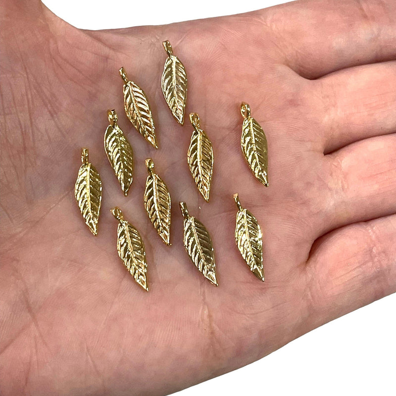 24Kt Gold Plated Leaf Charms, Gold Leaf Pendants, 10 pieces in a pack,