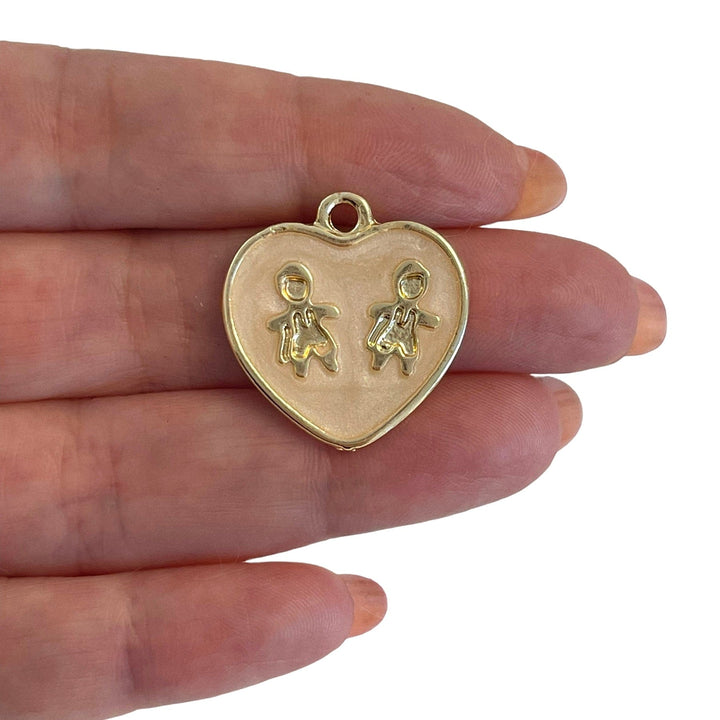 24Kt Gold Plated Ivory Enamelled Heart Pendants, 2 pcs in a pack