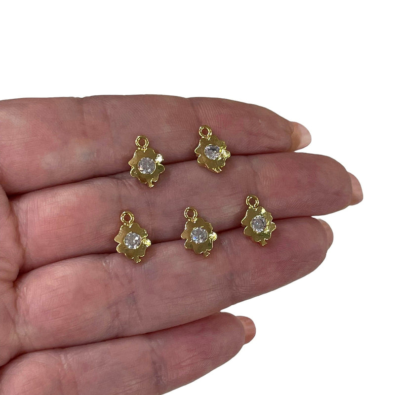 24Kt Shiny Gold Plated Clover with Cubic Zirconia Charms, 5 Pcs in a Pack