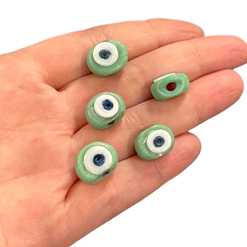 Traditional Turkish Artisan Handmade Glass Evil Eye Beads, Large Hole Evil Eye Glass Beads,  5 Beads per pack