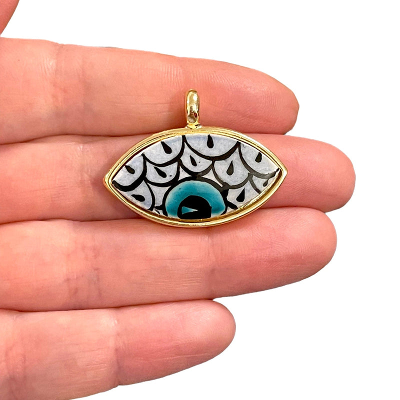 24Kt Gold Plated Hand Made&Paint Ceramic Eye Pendant