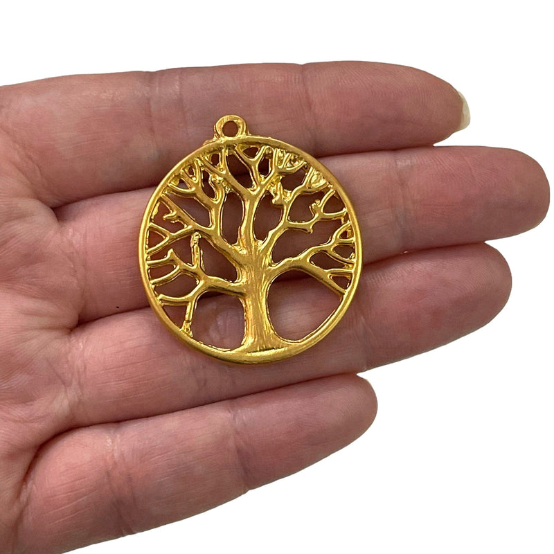24Kt Matte Gold Plated Large Tree Of Life Pendant 36mm