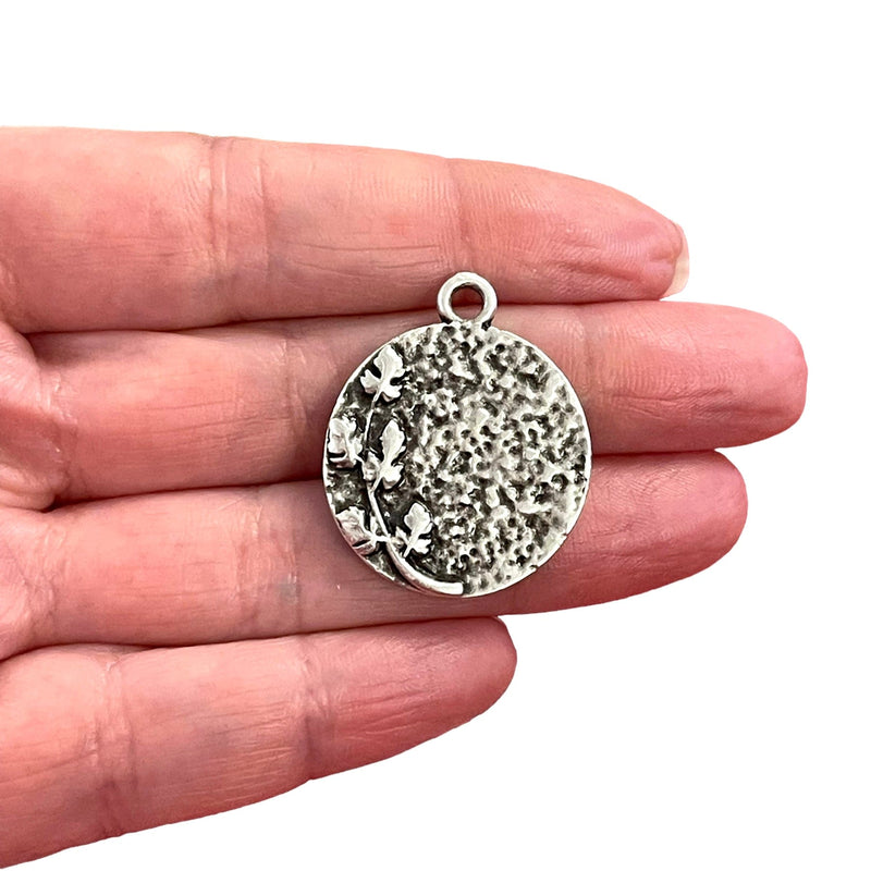 Antique Silver Plated Flower Charm, Silver Flower Charm
