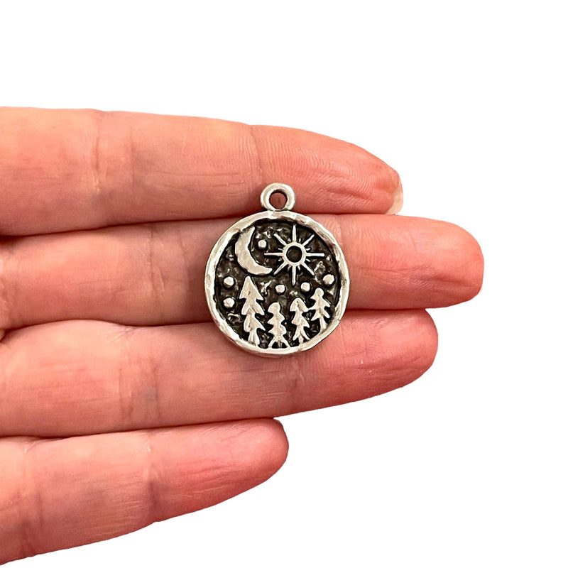 Antique Silver Plated Moon and Sun Forest Charms, Silver Moon and Sun Forest Charms, 2 pcs in a pack