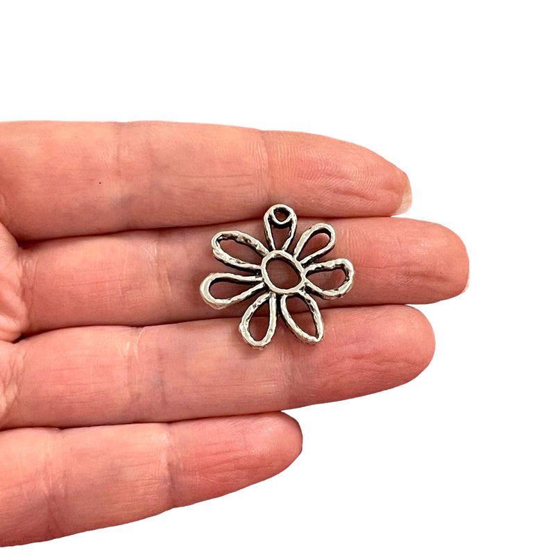 Antique Silver Plated Flower Charms, Silver Flower Charms, 2 pcs in a pack
