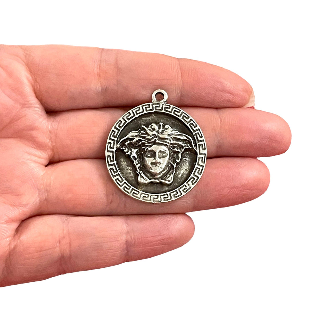 Antique Silver Plated Medusa Pendant, Ancient Greek Mythology Medusa Head Pendant