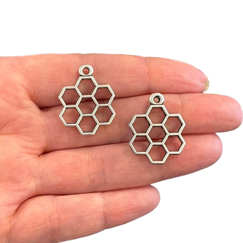 Antique Silver Plated Honeycomb Charms, 2 pcs in a pack