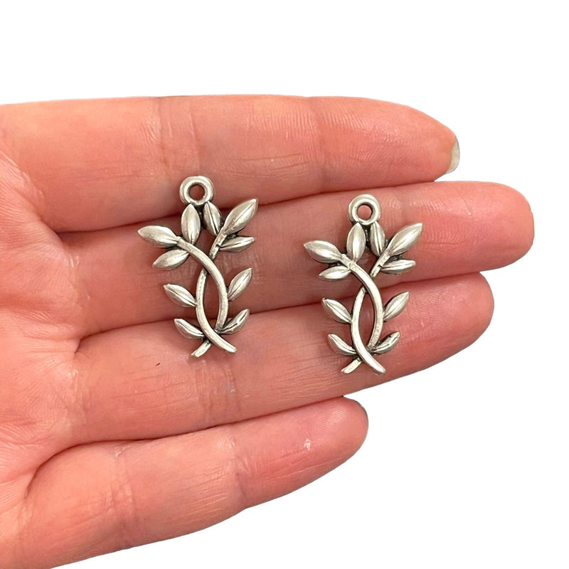 Antique Silver Plated Leaves Charms, 2 pcs in a pack