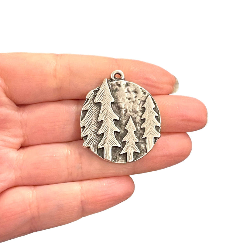Antique Silver Plated Pine Tree Forest Pendant