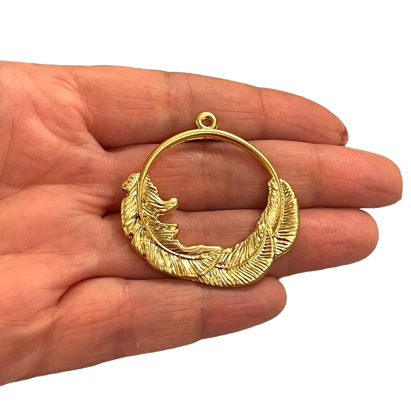 24Kt Matte Gold Plated Feather Wreath Pendant