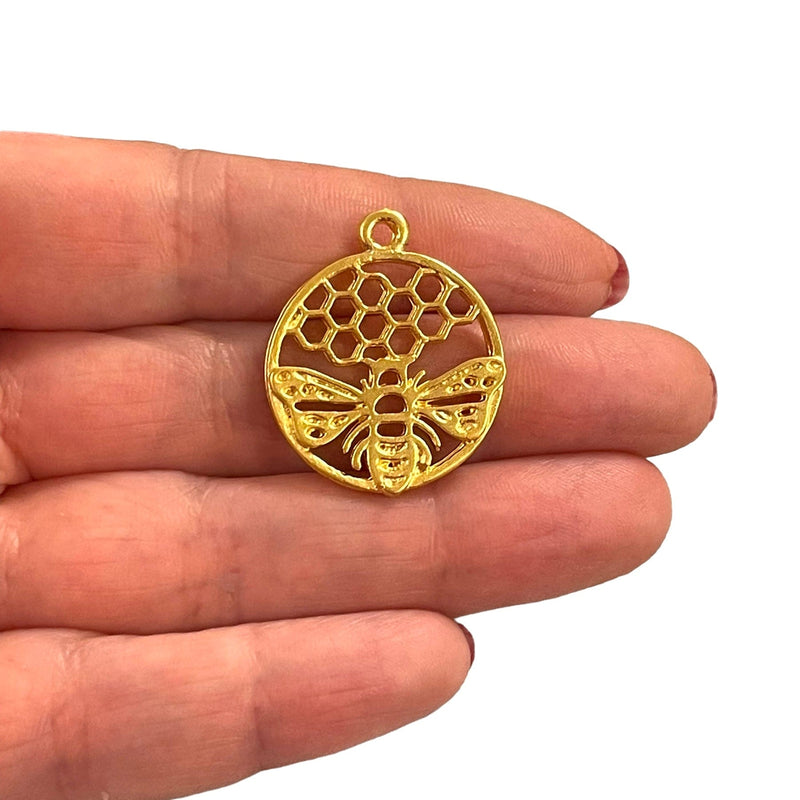 24Kt Matte Gold Plated Bee&Honeycomb Charm