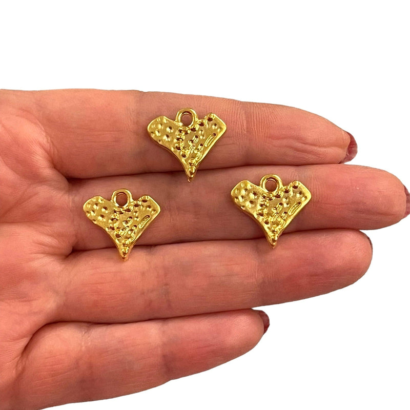 24Kt Matte Gold Plated Heart Charms, 3 pcs in a pack