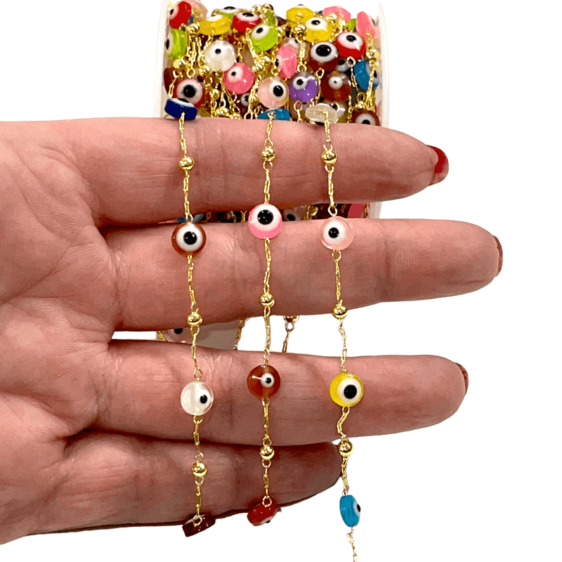 Evil Eye Rosary Chain, 24Kt Gold Plated Rosary Chain,