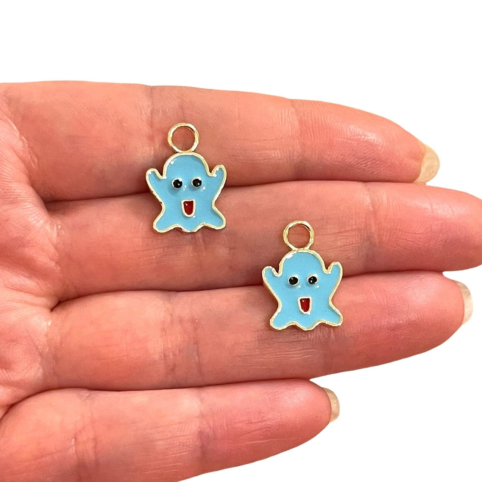 24Kt Gold Plated Sky Blue Enamelled Casper Charm, Gold Plated Ghost Charms, 2 Pcs in a pack