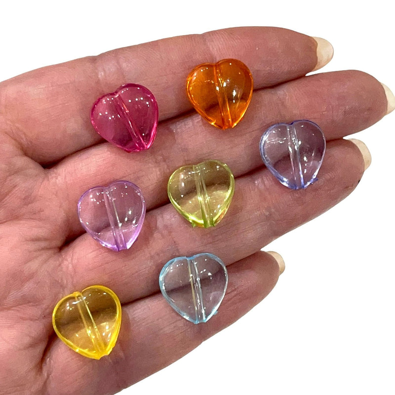 Acrylic Heart Beads, 14mm Transparent Acrylic Heart Beads, 50 Gr Pack, Approx 76 Beads in a Pack