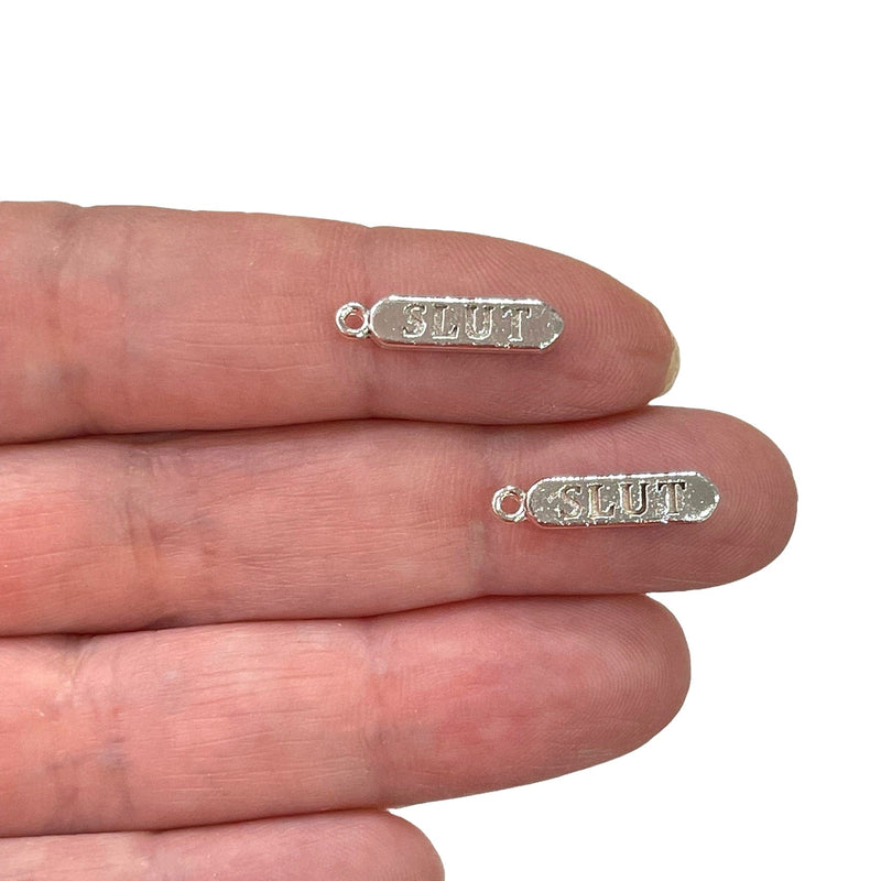 Silver Plated Brass Pill Bar Words Pendant, Words Charms, Love, Chill, Hope,Happy, Mom Charms