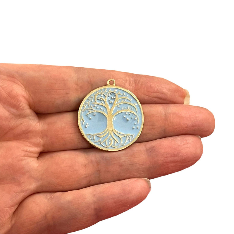 24Kt Gold Plated Brass Baby Blue Enamelled Tree of Life Pendant