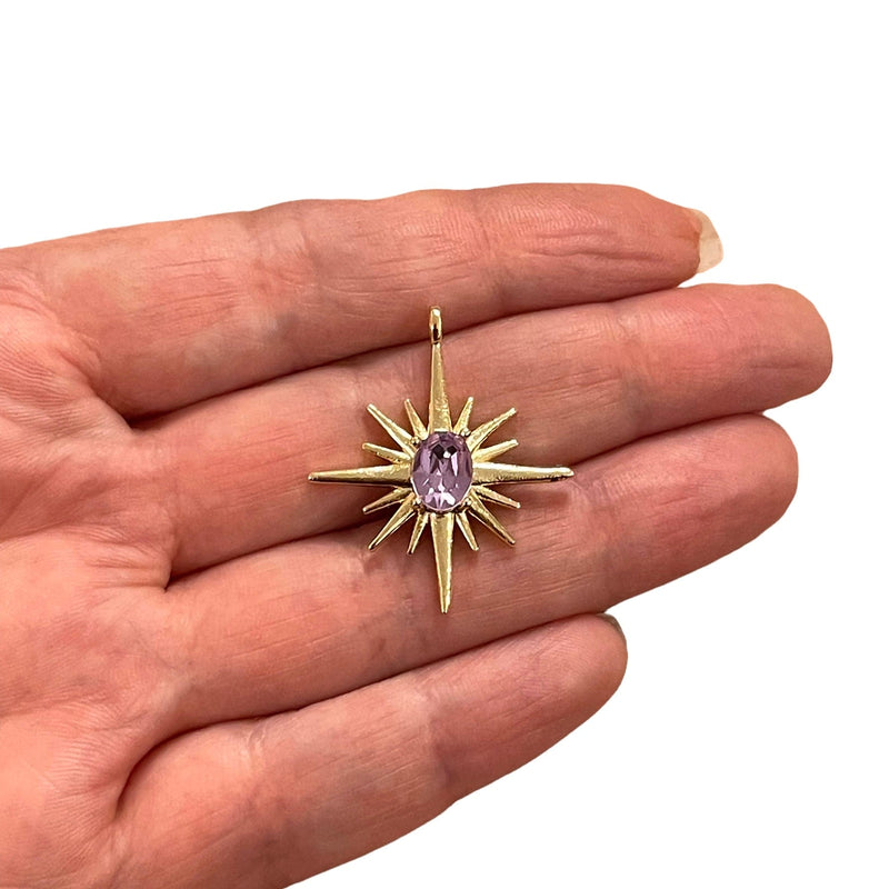 24 Karat vergoldeter Nordstern-Charm mit lila Swarovski-Kristallen