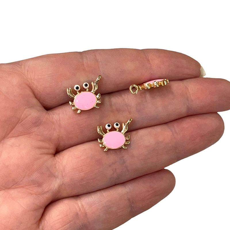 24Kt Gold Plated Pink Enamelled Crab Charms, 3 pcs in a pack