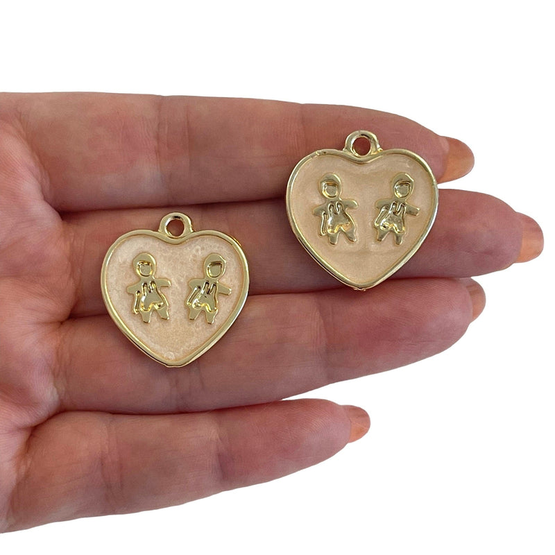 24Kt Gold Plated Ivory Enamelled Heart Pendants, 2 pcs in a pack