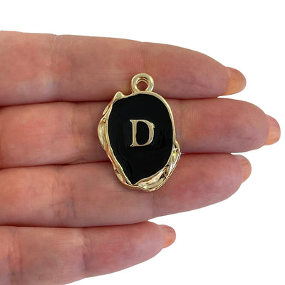 24Kt Gold Plated Black Enamelled Initial Pendant, A-Z Initial Pendant