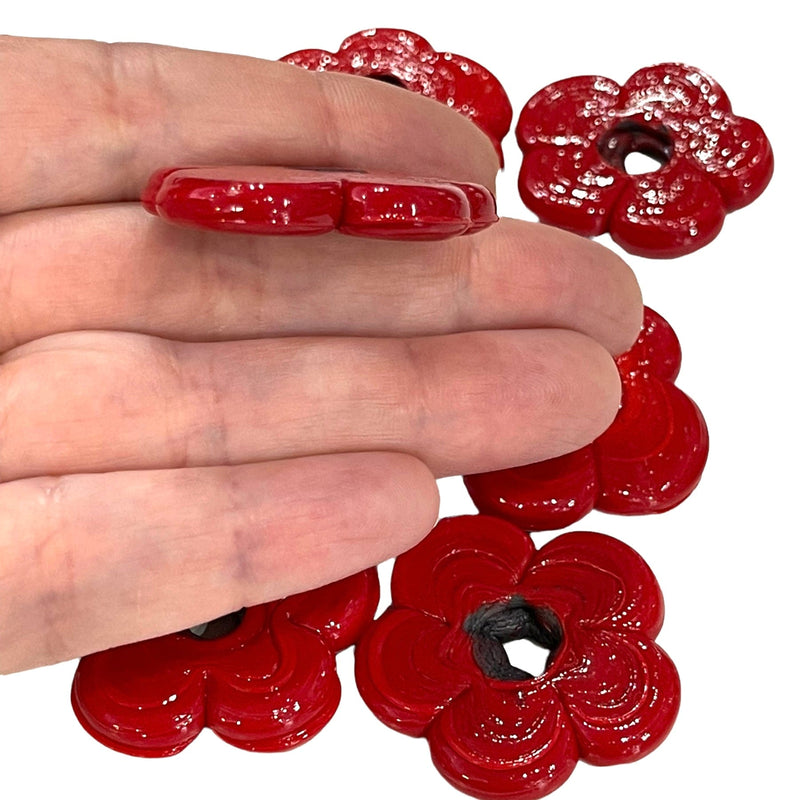 Artisan Handmade Chunky Red Glass Flower Beads, Größe zwischen 35 - 40 mm, 2 Stück in einer Packung