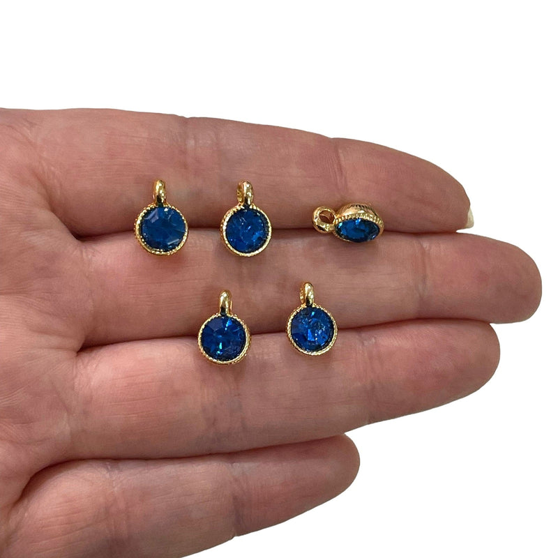 24Kt Gold Plated Royal Blue Swarovski Charms, 5 pcs in a pack