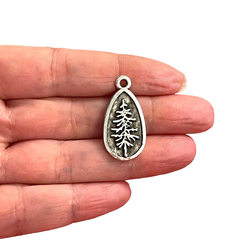 Antique Silver Plated Pine Tree Charms, Silver Pine Tree Charms, 2 pcs in a pack