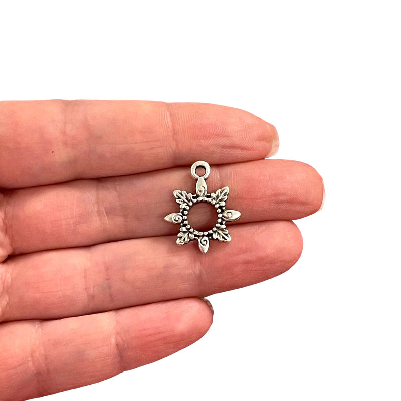 Antique Silver Plated Flower Charms, Silver Flower Charms, 5 pcs in a pack
