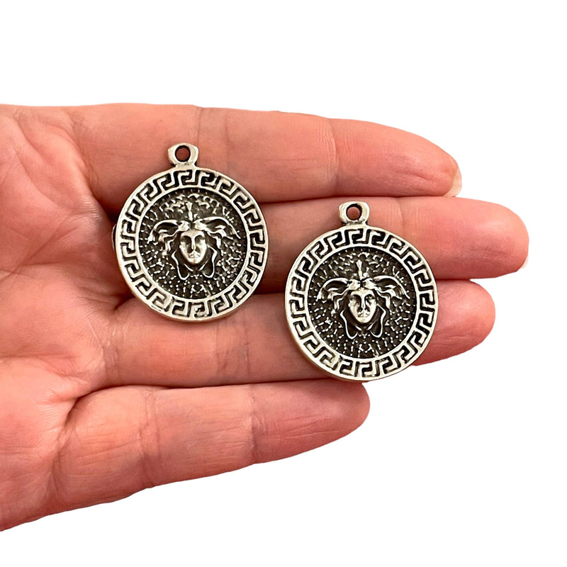 Antique Silver Plated Medusa Charms, Ancient Greek Mythology Medusa Head Charms. 2 pcs in a pack